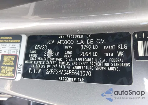 2023 Kia Forte Lxs from USA, damaged, VIN 3KPF24AD4PE641070
